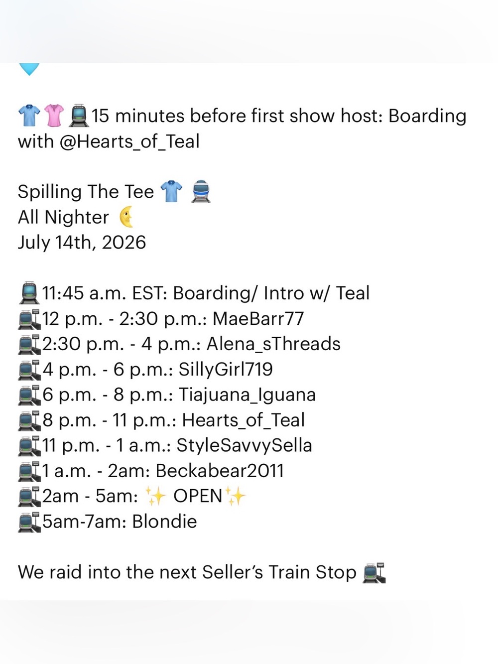 SPILLING THE TEE- NEXT SHOW 7/14/26•✨2am - 5am EST STILL AVAIL.✨👕👚🚉 - Picture 2 of 7